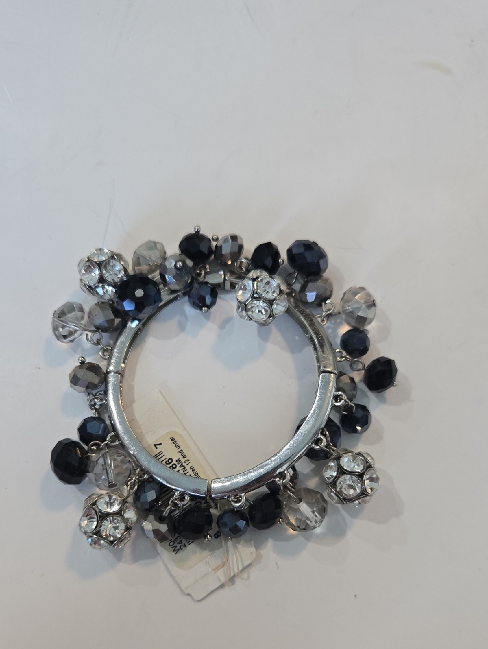 Faceted Black and Clear Beaded Stretch Bracelet with Crystal Accents